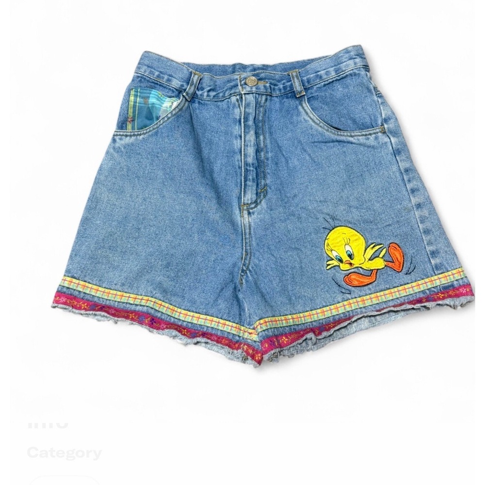 Vintage 90s Looney Tunes Tweety Bird Denim Shorts Girls 12 High Waist Y2K